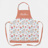 可愛いウサギの母親とバニーの花の模様サンゴ エプロン (正面)