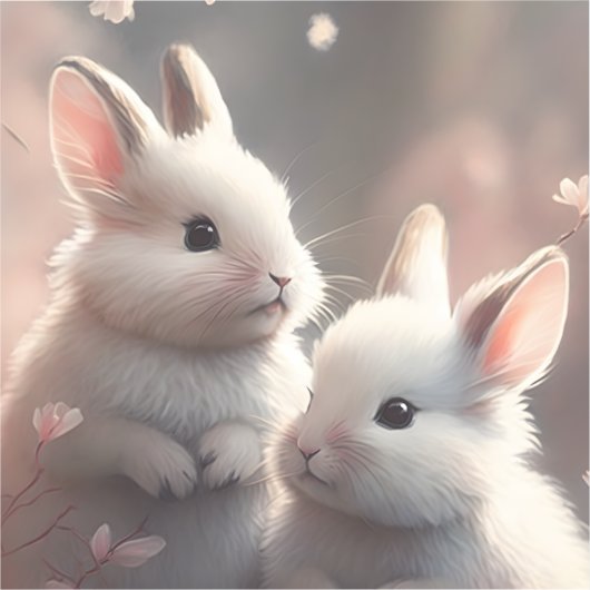 可愛いウサギカスタム2枚のビニールシール シール (正面)