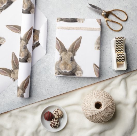 可愛いウサギ写真少年少女ウッドランド動物 ラッピングペーパー (クラフト)