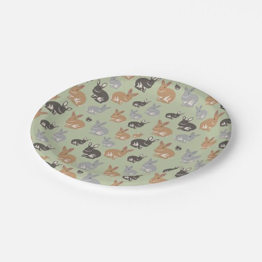 可愛いウサギ柄ニュートラルカラー ペーパープレート (アングル)