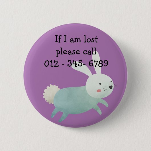 可愛いウサギ連絡緊急時 缶バッジ (正面)