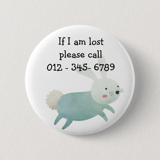 可愛いウサギ連絡緊急時 缶バッジ (正面)