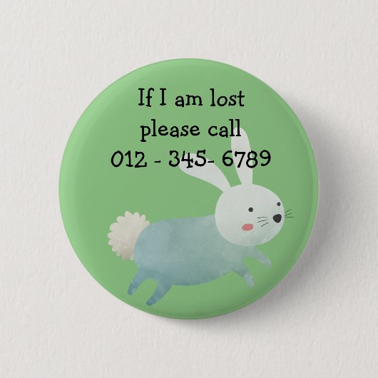 可愛いウサギ連絡緊急時 缶バッジ (正面)