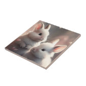 可愛いウサギ2匹と桜陶芸瓦 タイル (側面)