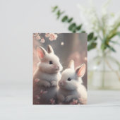 可愛いウサギ2羽さくらんぼ葉書 ポストカード (スタンド正面)