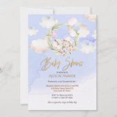可愛いウッドランドうさぎフローラブルースカイ赤ちゃんシャワー 招待状 (正面)