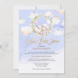 可愛いウッドランドうさぎフローラブルーバーチャルシャワー 招待状