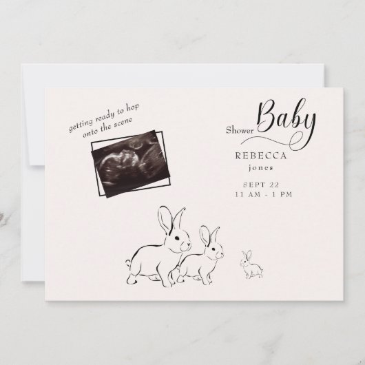 可愛いウッドランドうさぎ超音波赤ちゃんシャワー 招待状 (正面)