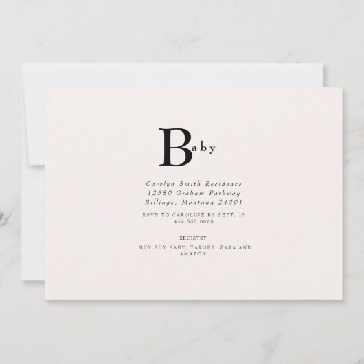 可愛いウッドランドうさぎ超音波赤ちゃんシャワー 招待状 (裏面)