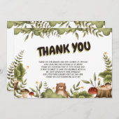 可愛いウッドランドお洒落ベアありがとう赤ちゃんシャワー サンキューカード (正面/裏面)