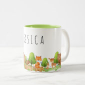 可愛いウッドランドのパーソナライズされた動物の子マグ ツートーンマグカップ (正面右)