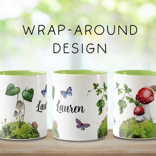 可愛いウッドランドのラップのまわりにキノコ ツートーンマグカップ