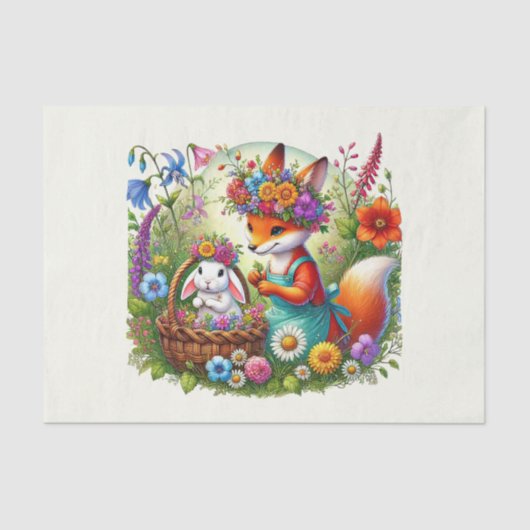 可愛いウッドランドの動物がフォックスウサギを分離 薄葉紙 (正面)