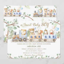 可愛いウッドランドの動物が緑の赤ちゃんシャワーをトレーニング