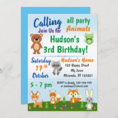 可愛いウッドランドの動物の誕生日の招待 招待状 (正面/裏面)