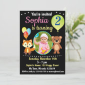 可愛いウッドランドの動物の誕生日の招待 招待状 (スタンド正面)