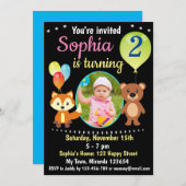 可愛いウッドランドの動物の誕生日の招待 招待状 (正面/裏面)