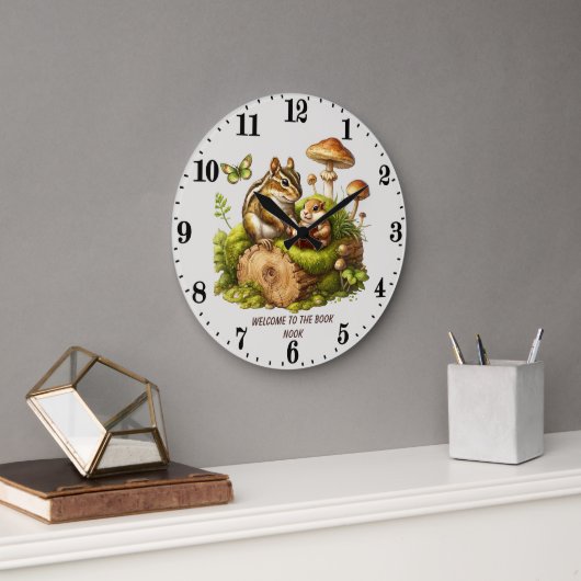 可愛いウッドランドの動物の読本の恋人 ラージ壁時計 (オフィス)