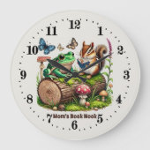 可愛いウッドランドの動物の読本の恋人 ラージ壁時計 (正面)