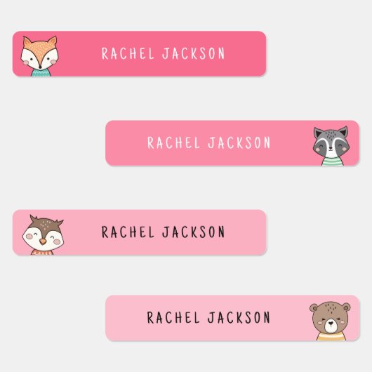 可愛いウッドランドの動物ピンクの子供の名前 ラベル (グループ)