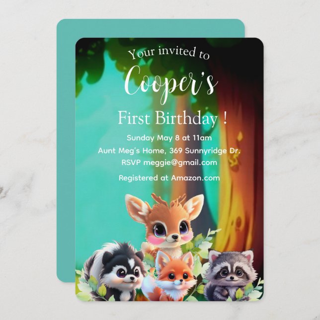 可愛いウッドランドの友人フォックススカンクアライグマ鹿 (正面/裏面)