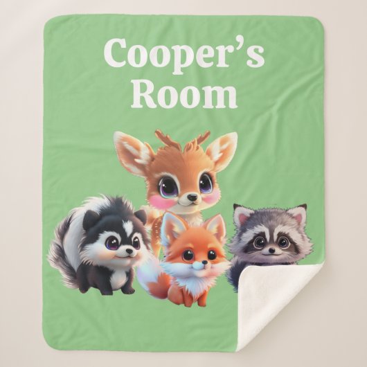 可愛いウッドランドの友人フォックススカンクアライグマ鹿 シェルパブランケット (正面)