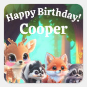 可愛いウッドランドの友人フォックススカンクアライグマ鹿 スクエアシール (正面)