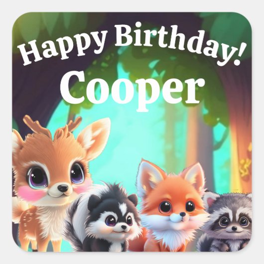 可愛いウッドランドの友人フォックススカンクアライグマ鹿 スクエアシール (正面)