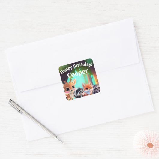 可愛いウッドランドの友人フォックススカンクアライグマ鹿 スクエアシール (封筒)