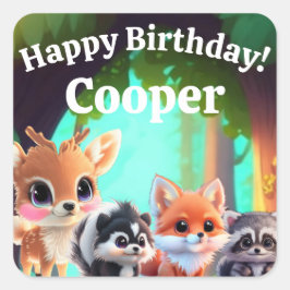 可愛いウッドランドの友人フォックススカンクアライグマ鹿 スクエアシール