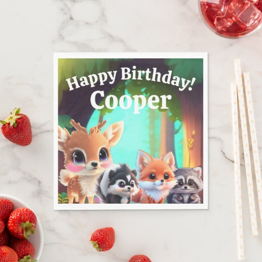 可愛いウッドランドの友人フォックススカンクアライグマ鹿 スタンダードランチョンナプキン (インサイチュ)