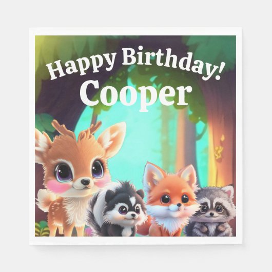 可愛いウッドランドの友人フォックススカンクアライグマ鹿 スタンダードランチョンナプキン (正面)