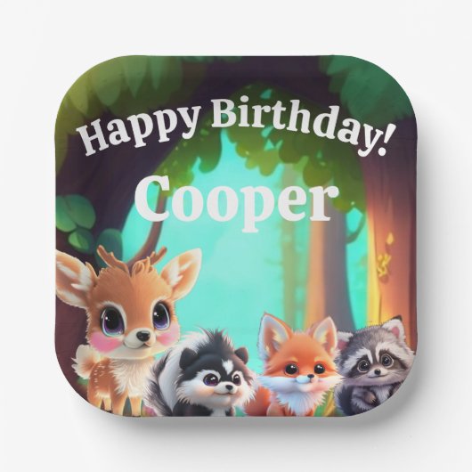 可愛いウッドランドの友人フォックススカンクアライグマ鹿 ペーパープレート (正面)