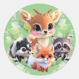 可愛いウッドランドの友人フォックススカンクアライグマ鹿 ラウンドシール