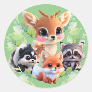 可愛いウッドランドの友人フォックススカンクアライグマ鹿 ラウンドシール
