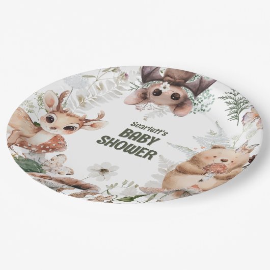 可愛いウッドランドの友達ベビーシャワー ペーパープレート (アングル)