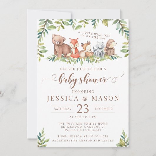 可愛いウッドランドの森の男の赤ちゃんのシャワー招待状 招待状 (正面)