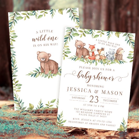 可愛いウッドランドの森の男の赤ちゃんのシャワー招待状 招待状