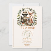 可愛いウッドランドアライグマ森林グリーンベイビーシャワー 招待状 (正面)