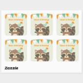 可愛いウッドランドアライグマ誕生日パーティステッカー スクエアシール (シート)