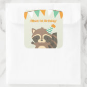 可愛いウッドランドアライグマ誕生日パーティステッカー スクエアシール (バッグ)