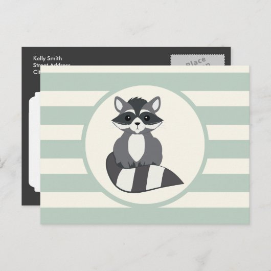 可愛いウッドランドアライグマ;ライトセージ緑 ポストカード (正面/裏面)