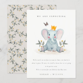 可愛いウッドランドエレファントリーフベビー発表 サンキューカード