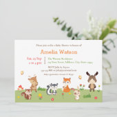 可愛いウッドランドカラフル森林動物の赤ちゃんシャワー 招待状 (スタンド正面)