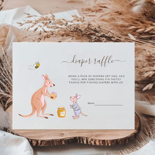可愛いウッドランドカンガルー赤ちゃんシャワーおむつラッフル エンクロージャーカード