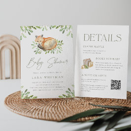 可愛いウッドランドキツネオールインワンベイビーシャワー 招待状