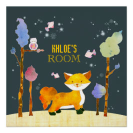 可愛いウッドランドキツネカスタマイズ可能なキッズルームポスター ポスター