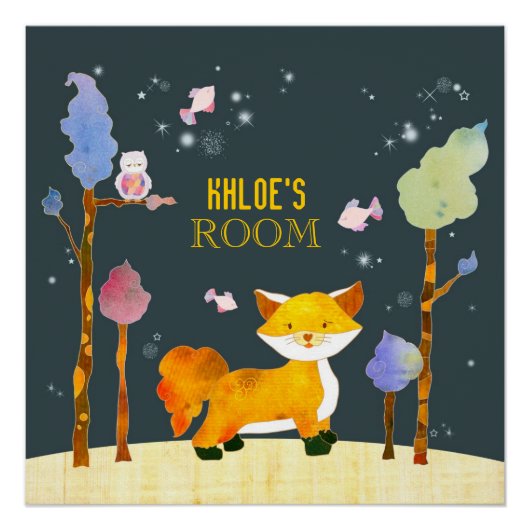 可愛いウッドランドキツネカスタマイズ可能なキッズルームポスター ポスター (正面)