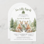 可愛いウッドランドキツネツインズベビーシャワー 招待状 (正面/裏面)