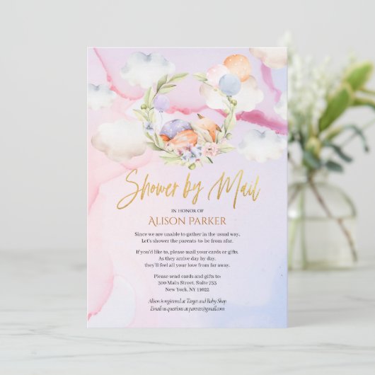 可愛いウッドランドキツネピンクスカイベビーシャワーbyメール 招待状 (スタンド正面)